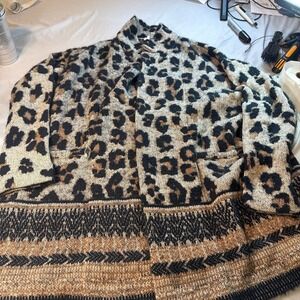 Vintage X America Leopard Print Open Front Cardigan Sweater Women's XL Missy L